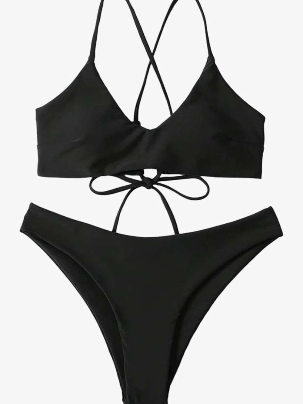 Black Strappy Tie-Back Bikini Set - Women Swim Size‎ Medium Swimsuit